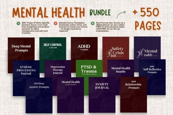 Download Mental Health Bundle: 600+ Pages Canva - Premium Resources